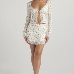 Noemie Garden Print Lace Trim Mini Skirt - Image 7