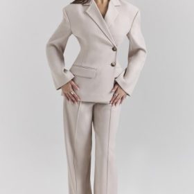 Hayden Beige High Waist Tailored Trousers - Image 7