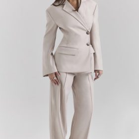 Hayden Beige High Waist Tailored Trousers - Image 8
