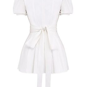 Piera White Pleated Mini Dress - Image 4