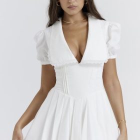 Piera White Pleated Mini Dress - Image 9