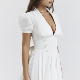 Piera White Pleated Mini Dress - Image 11