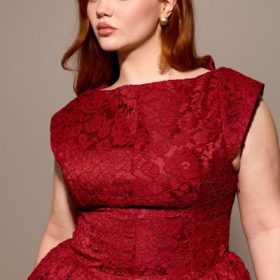 Debutante Berry Lace Backless Midi Dress - Image 4
