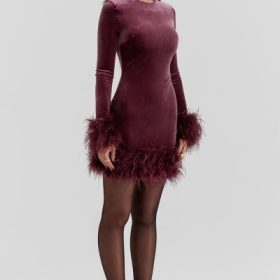 Lavinia Mulberry Velvet Mini Dress - Image 9