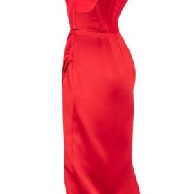 Loretta Red Satin Off Shoulder Dress