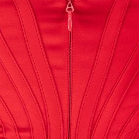 Loretta Red Satin Off Shoulder Dress - Image 4