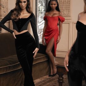 Loretta Red Satin Off Shoulder Dress - Image 18