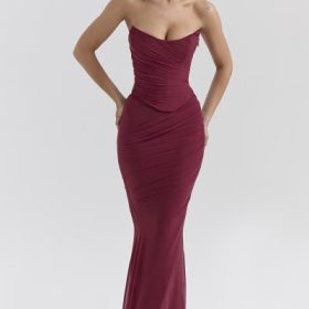 Cassidy Cabernet Fluted Hem Mesh Maxi Skirt - Image 7