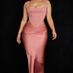 Colette Rose Satin Low Waist Midi Skirt - Image 11