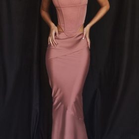 Colette Rose Satin Low Waist Midi Skirt - Image 14