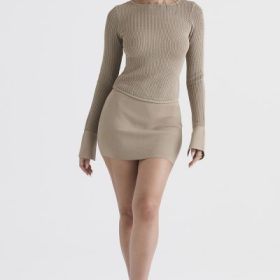 Savannah Taupe Knit Long Sleeve Top - Image 7