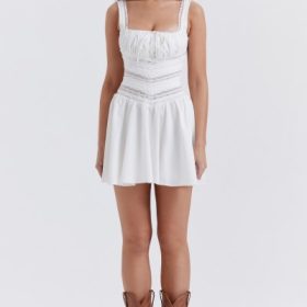 Tiffani White Lace Trim Mini Dress - Image 7