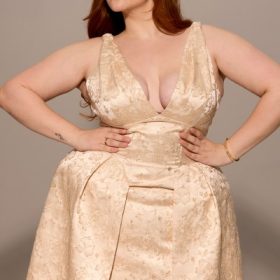 Paloma Ivory Metallic Jacquard Midi Dress