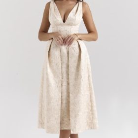 Paloma Ivory Metallic Jacquard Midi Dress - Image 7
