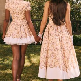 Alba Honeyflower Print Gathered Cotton Midi Dress