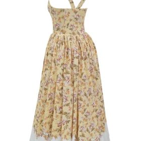 Alba Honeyflower Print Gathered Cotton Midi Dress - Image 3