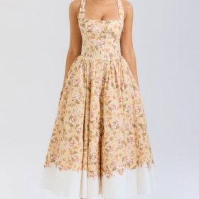 Alba Honeyflower Print Gathered Cotton Midi Dress - Image 5