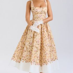 Alba Honeyflower Print Gathered Cotton Midi Dress - Image 8
