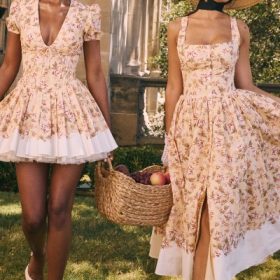 Alba Honeyflower Print Gathered Cotton Midi Dress - Image 13