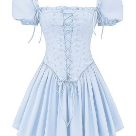 Maribel Soft Blue Broderie Corset Mini Dress - Image 2