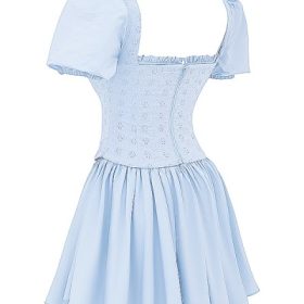 Maribel Soft Blue Broderie Corset Mini Dress - Image 3