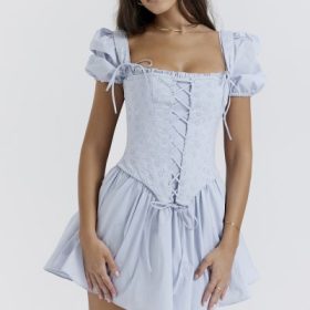 Maribel Soft Blue Broderie Corset Mini Dress - Image 9