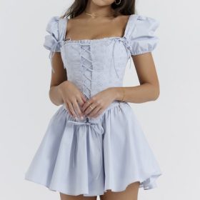 Maribel Soft Blue Broderie Corset Mini Dress - Image 10