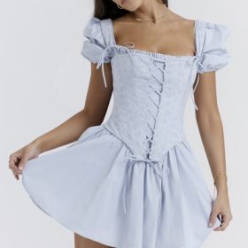 Maribel Soft Blue Broderie Corset Mini Dress - Image 11