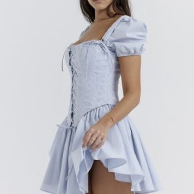 Maribel Soft Blue Broderie Corset Mini Dress - Image 12