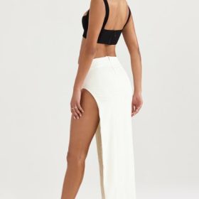 Francesca Ivory Thigh Split Midi Skirt - Image 11