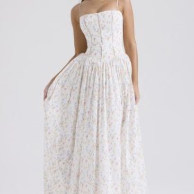 Ysabella White Posy Print Cotton Maxi Sundress - Image 6
