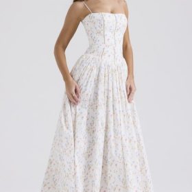 Ysabella White Posy Print Cotton Maxi Sundress - Image 7