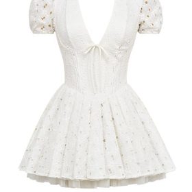 Imani White Pleated Broderie Anglais Mini Dress - Image 2