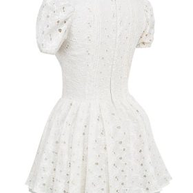 Imani White Pleated Broderie Anglais Mini Dress - Image 3