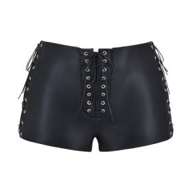 Azora Black Vegan Leather Micro Mini Shorts - Image 2