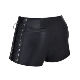 Azora Black Vegan Leather Micro Mini Shorts - Image 3