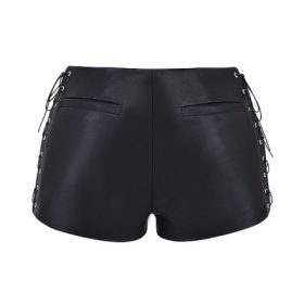 Azora Black Vegan Leather Micro Mini Shorts - Image 4
