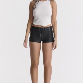 Azora Black Vegan Leather Micro Mini Shorts - Image 7