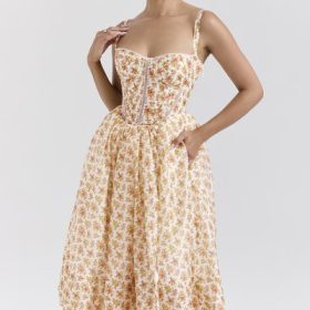 Kelly Royal Rose Print Corset Midi Sundress - Image 8