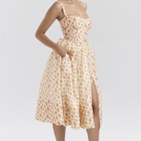 Kelly Royal Rose Print Corset Midi Sundress - Image 9