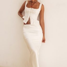 Sydel White Satin Bias Cut Maxi Skirt