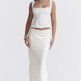 Sydel White Satin Bias Cut Maxi Skirt - Image 7