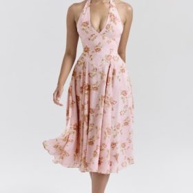 Solada English Vintage Rose Print Georgette Halter Sundress - Image 8