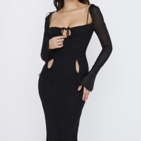 Ophelia Black Cutout Midi Dress - Image 7