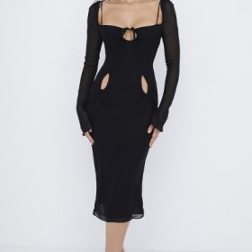 Ophelia Black Cutout Midi Dress - Image 8