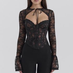 Lisette Black Lace Corset Top with Bolero - Image 5