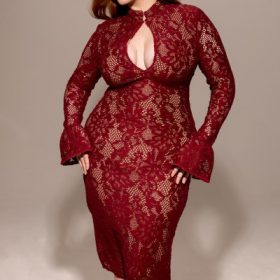 Pierette Berry Lace Midi Dress - Image 3