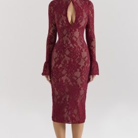 Pierette Berry Lace Midi Dress - Image 6