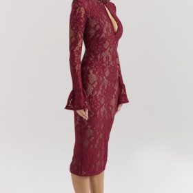 Pierette Berry Lace Midi Dress - Image 7