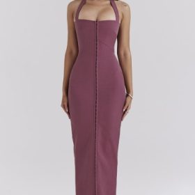 Mia Mulberry Twill Halter Maxi Dress - Image 5